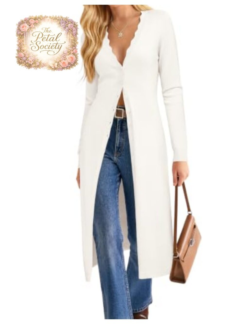 Long Cardigan Scalloped Button Up Maxi Sweater Dress Loose Knit Duster